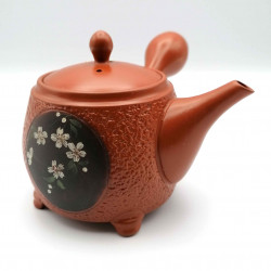 Japanese tokoname kyusu teapot on legs, SAKURA, red and black