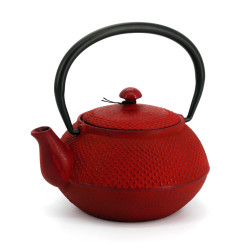 Red enameled Japanese cast iron teapot, ROJI ARARE, 0.4lt