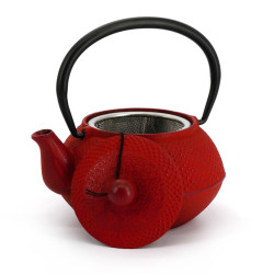 Red enameled Japanese cast iron teapot, ROJI ARARE, 0.4lt