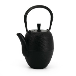 Black enameled Japanese cast iron teapot, ROJI TSUTSUGATA HAKEME ARARE, 0.4lt