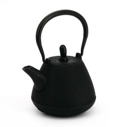 Black enameled Japanese cast iron teapot, ROJI DOME ARARE, 0.4lt