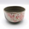 Japanese ceramic tea bowl, SAKURA, gray and pink