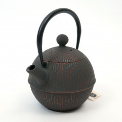 round cast iron teapot from Japan, OIHARU TEMARI 0,5lt, copper black