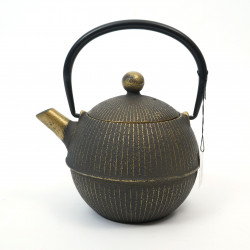 round cast iron teapot from Japan, OIHARU TEMARI 0,5lt, gold black