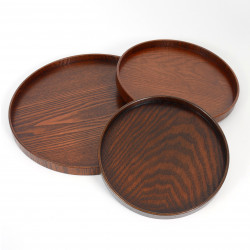 brown wooden round tray, MARUBON, dark brown