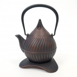 Japanese Cast Iron Teapot, copper color, ITCHU-DO, TSUBOMI, + trivet