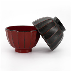 Japanese black and red bowl duo in imitation wood resin, KIKUBORI, 11cm