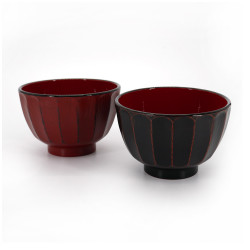 Japanese black and red bowl duo in imitation wood resin, KIKUBORI, 11cm