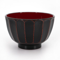 Japanisches schwarzes und rotes Schüsselduo aus Kunstharz, KIKUBORI, 11cm