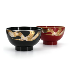 Japanese black and red resin bowl duo with golden pattern, FUGA, 12.5x7.5cm