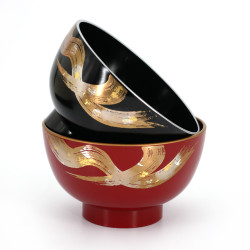 Japanese black and red resin bowl duo with golden pattern, FUGA, 12.5x7.5cm