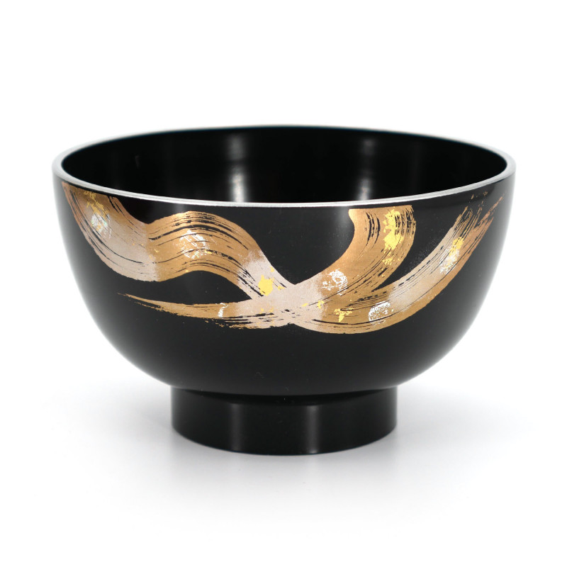 Japanese black and red resin bowl duo with golden pattern, FUGA, 12.5x7.5cm