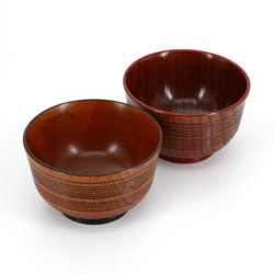 Japanese black and red wooden bowl duo, SUJIIRI, 11.3x7cm