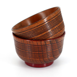 Japanese black and red wooden bowl duo, SUJIIRI, 11.3x7cm