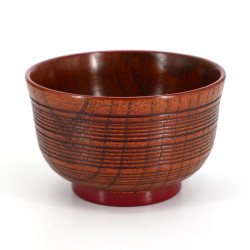 Duo de bol japonais noir et rouge en bois, SUJIIRI, 11.3x7cm