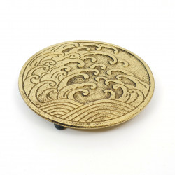 Japanese cast iron black and gold trivet, NAMI, wave, 14cm