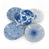 set di 5 piatti rotondi giapponesi , AIE KAWARI, blu e bianco