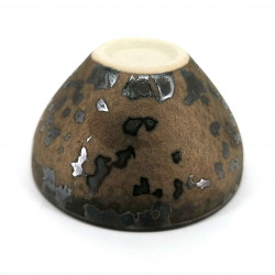 Japanese ceramic tea cup, brown, metallic effect interior - METARIKKU