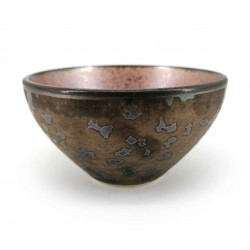 Japanese ceramic tea cup, brown, metallic effect interior - METARIKKU