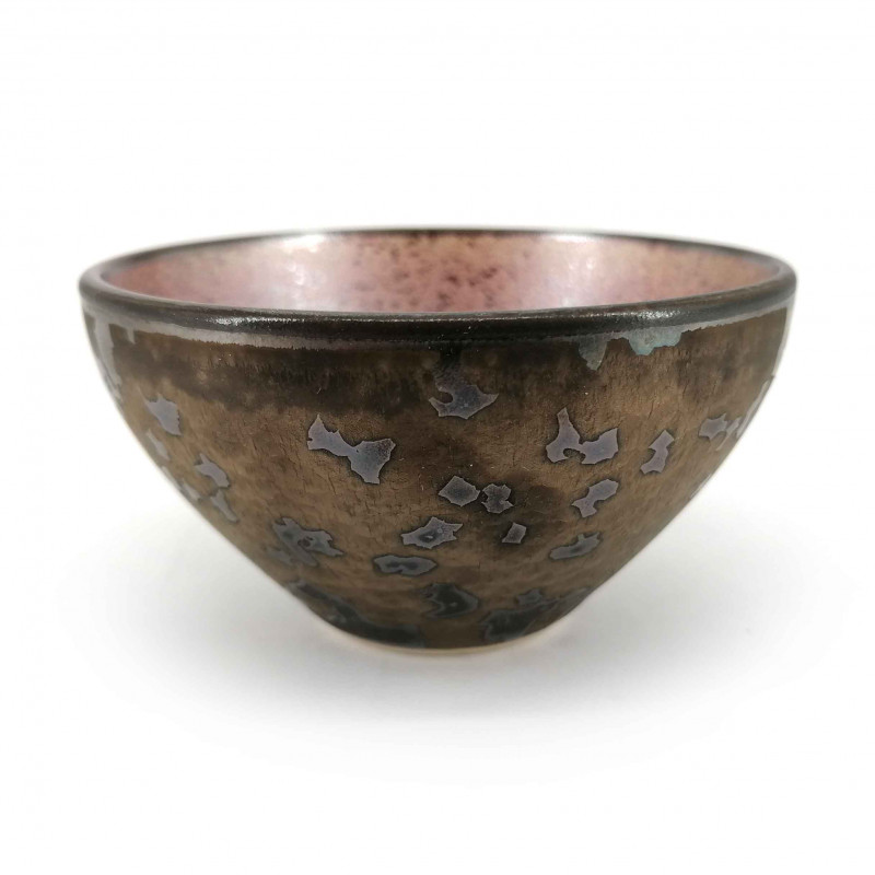 Tasse à thé japonaise en céramique, marron, intérieur effet métallique  - METARIKKU