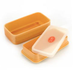 Braune rechteckige japanische Bento-Lunchbox mit hellem Holzmuster und passendem Paar Essstäbchen, WAPPA, 15,4cm