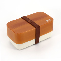 Bento giapponese rettangolare marrone con motivo in legno, MOKUME, 15,4 cm