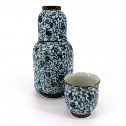 Servicio de sake japonés 2 vasos y 1 botella, KOZOME TSURU KARAKUSA