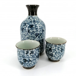 Japanese sake service with 2 glasses and 1 bottle, KOZOME TSURU KARAKUSA