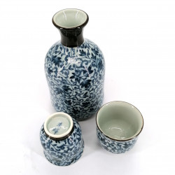 Japanese sake service with 2 glasses and 1 bottle, KOZOME TSURU KARAKUSA