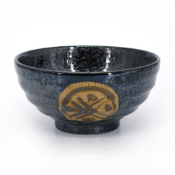 Japanese ceramic rice bowl, IGETA, black and brown