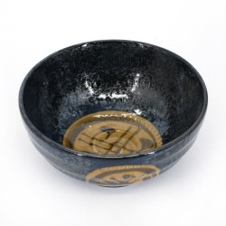 Japanese ceramic rice bowl, IGETA, black and brown