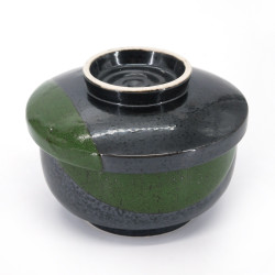 Chawanmushi Japanese tea bowl with lid, black and green - SANKAKKEI