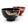 Duo of Japanese black and red resin bowls with golden pattern, FUGA, 12.5x7.5cm