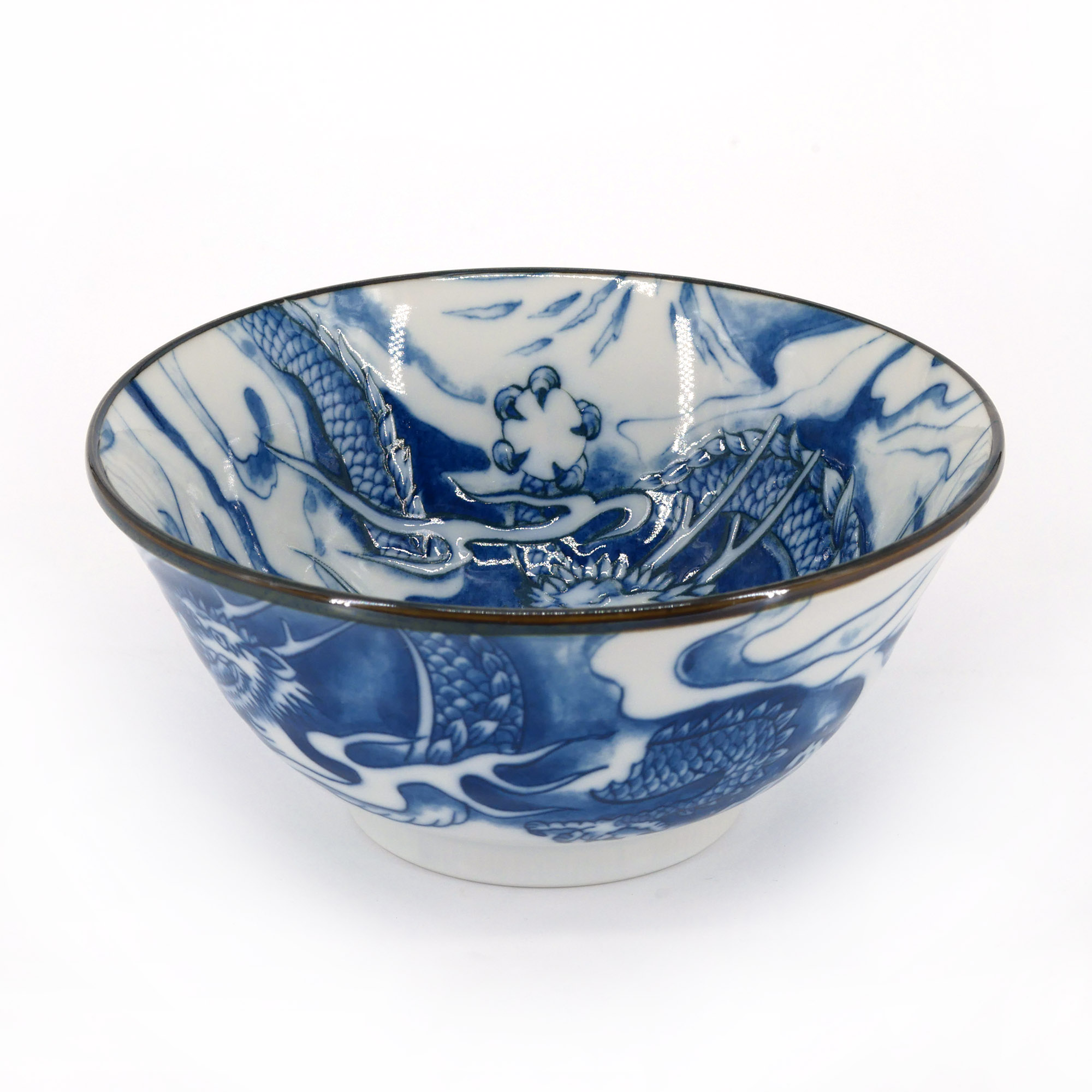 Ciotola ramen in ceramica giapponese RYU dragon, blu e bianco