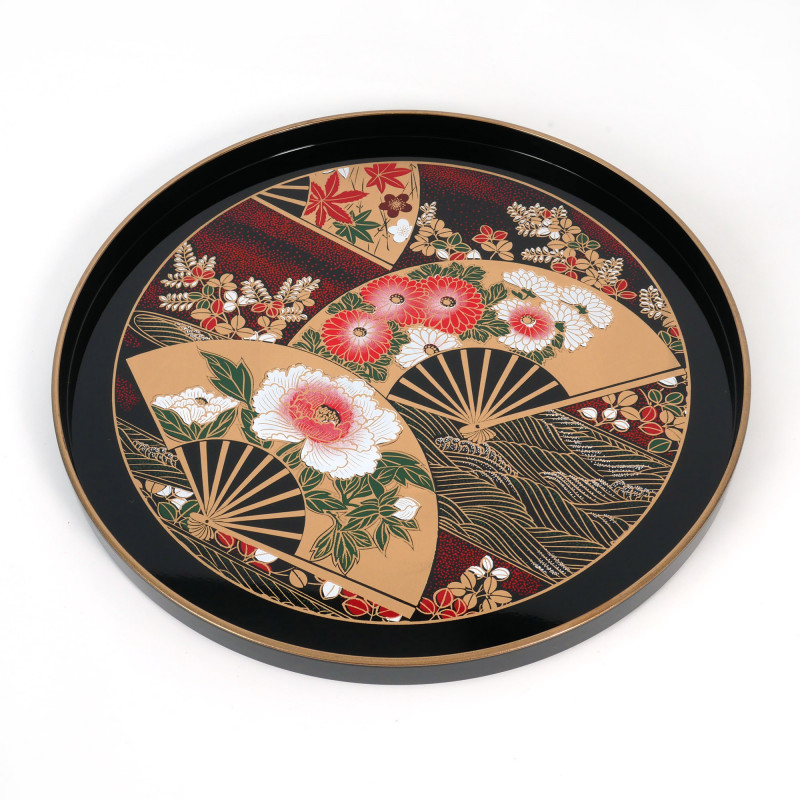 Black tray in the shape of a cherry blossom, fan pattern 27cm x 27cm