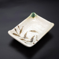 Japanese sushi plate and its sauce container, TAKE, bamboo pattern