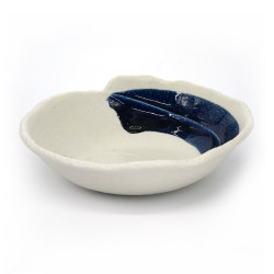 Japanese white soup plate, KONSEKI, blue brush