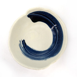 Japanese white soup plate, KONSEKI, blue brush