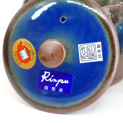 Japanese ceramic kyusu teapot, AZA, brown and blue