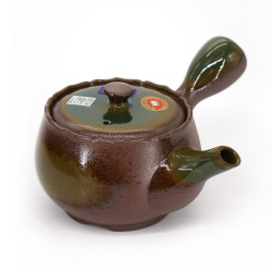 Théière kyusu japonaise en céramique, AZA, marron et vert