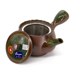 Japanese ceramic kyusu teapot, AZA, brown and blue