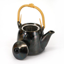 Japanese ceramic teapot with handle, AZA, dark grey and drips