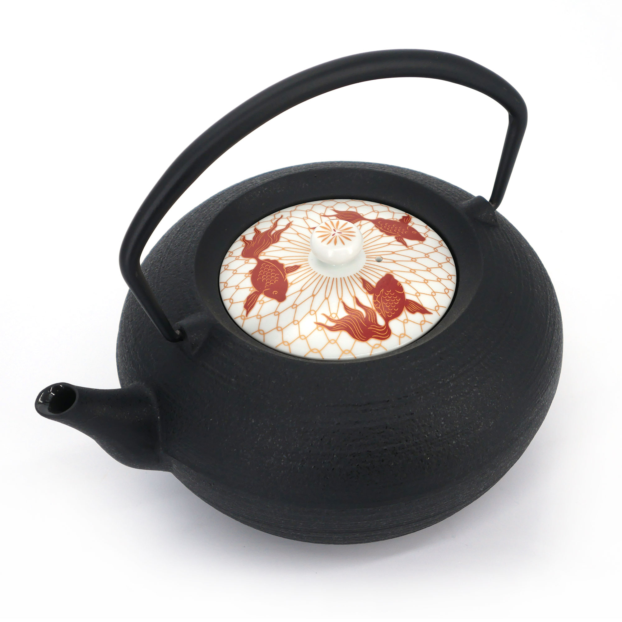 Teiera giapponese di prestigio in ghisa con coperchio in ceramica