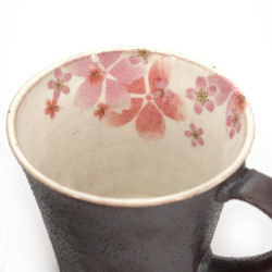 Duo de mug japonais artisanaux en terre cuite, motifs sakura bleu et rose, AO TO PINKU