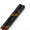 Pair of Japanese chopsticks in black natural wood with moon rabbit pattern, WAKASA NURI ZANGETSU, 23 cm