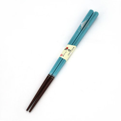 Pair of Japanese chopsticks in blue natural wood with Mount Fuji pattern, WAKASA NURI FUJI, 23 cm