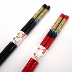 Pair of Japanese chopsticks, Crane pattern, ZUGAIKOTSU, color of your choice, 23 cm