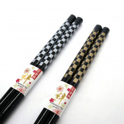 Pair of Japanese Check pattern chopsticks, ICHIMATSU, color of your choice, 23 cm