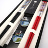 Set of 2 pairs of Japanese chopsticks and 2 chopstick holders in acrylic and resin with red and black flower motif, HANA N°2