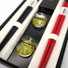 Set of 2 pairs of Japanese chopsticks and 2 chopstick holders in acrylic and resin with Crane motif, TSURU